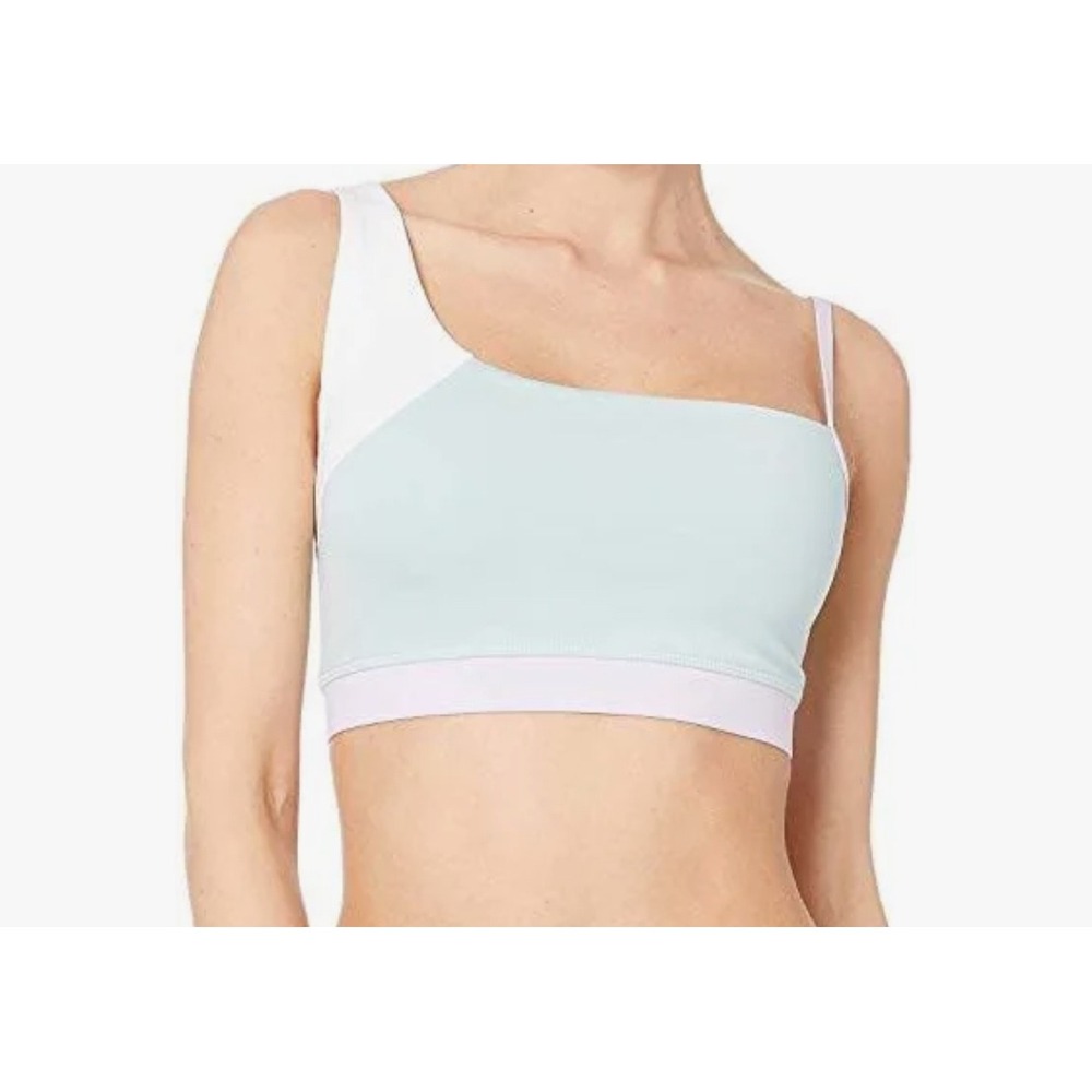 Kate Spade New York One Shoulder Colorblock Sports Bra Mint Purple White M